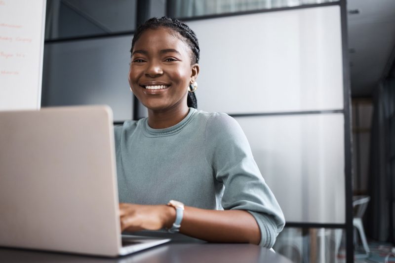 Social media manager. Social media jobs. Female social media manager.