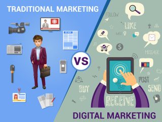 Traditional marketing vs digital marketing visual comparison
